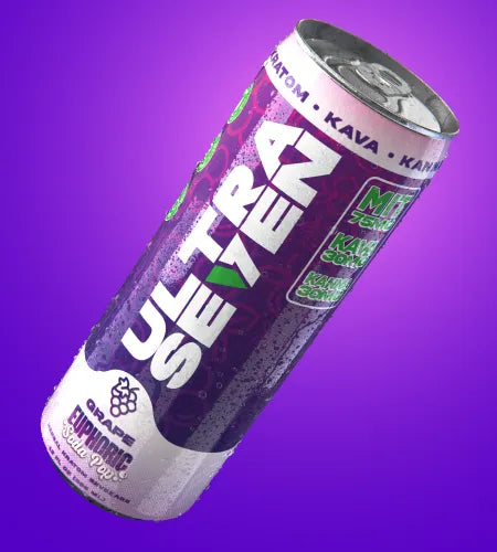 Ultra Seven Tri-Blend Soda in Grape flavor, packaged in a vibrant purple can for a refreshing experience.